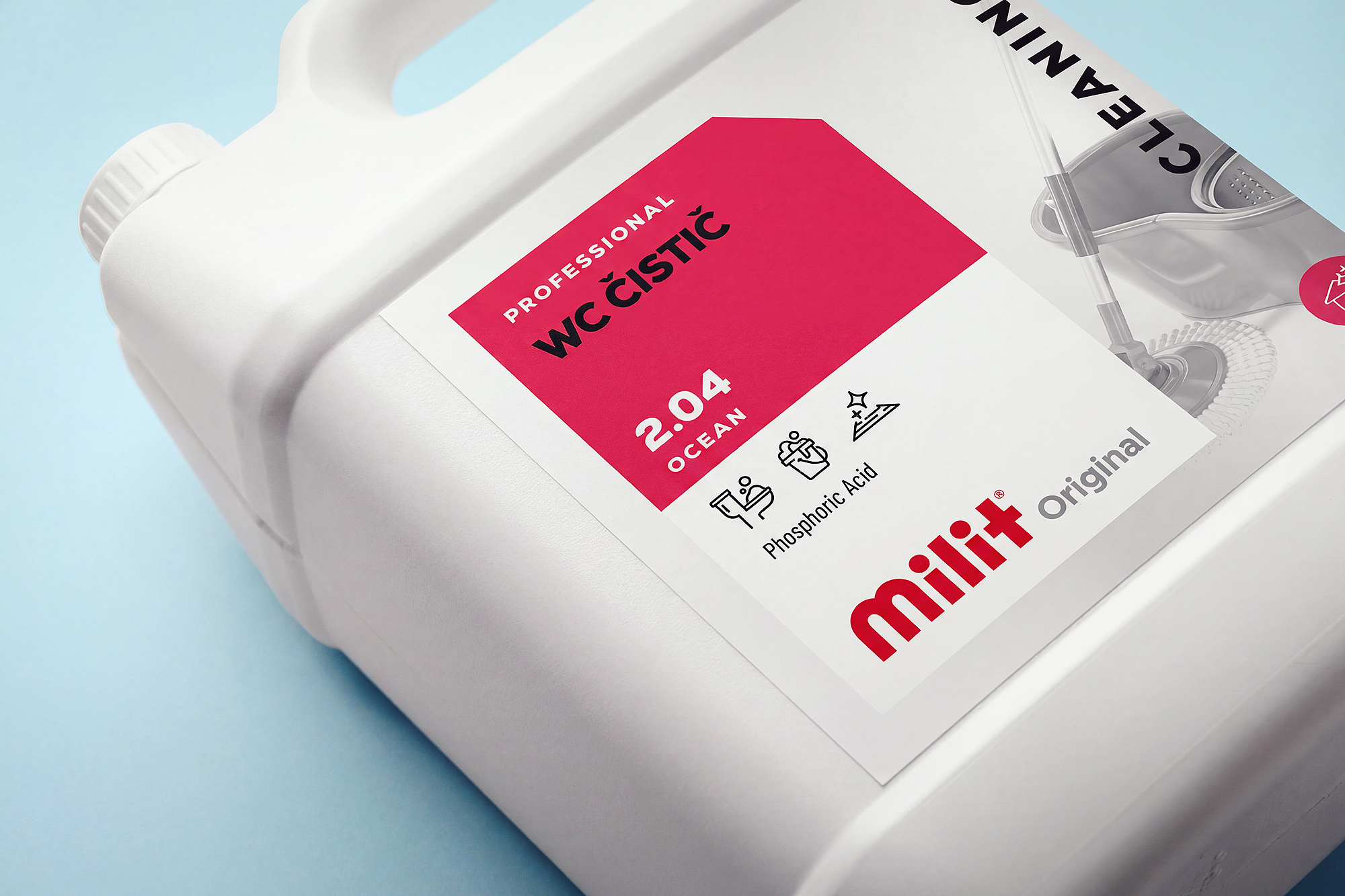 Milit cleaning liquid products canisters labels packaging