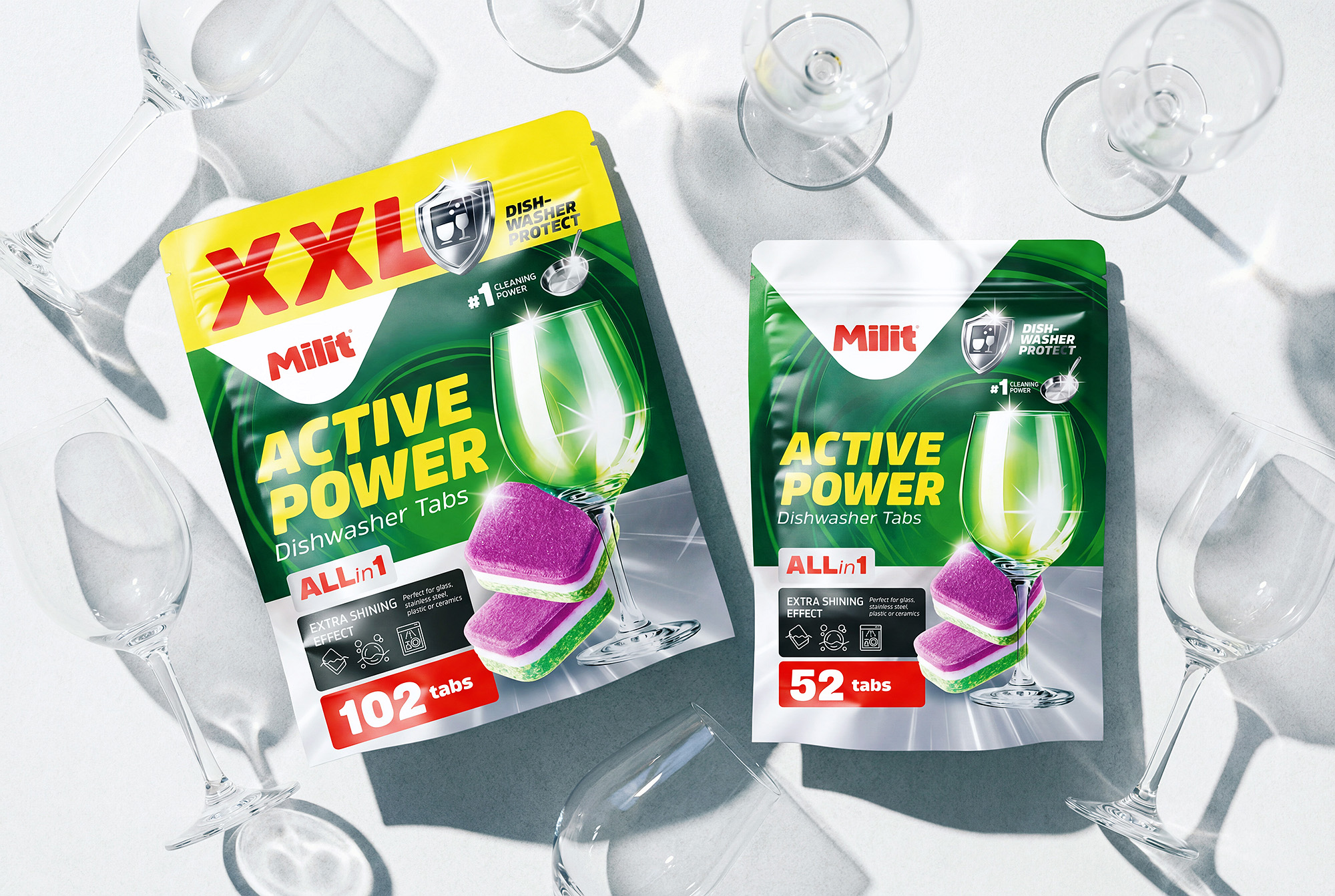 Milit washing machine tablets power salt shine modern packaging