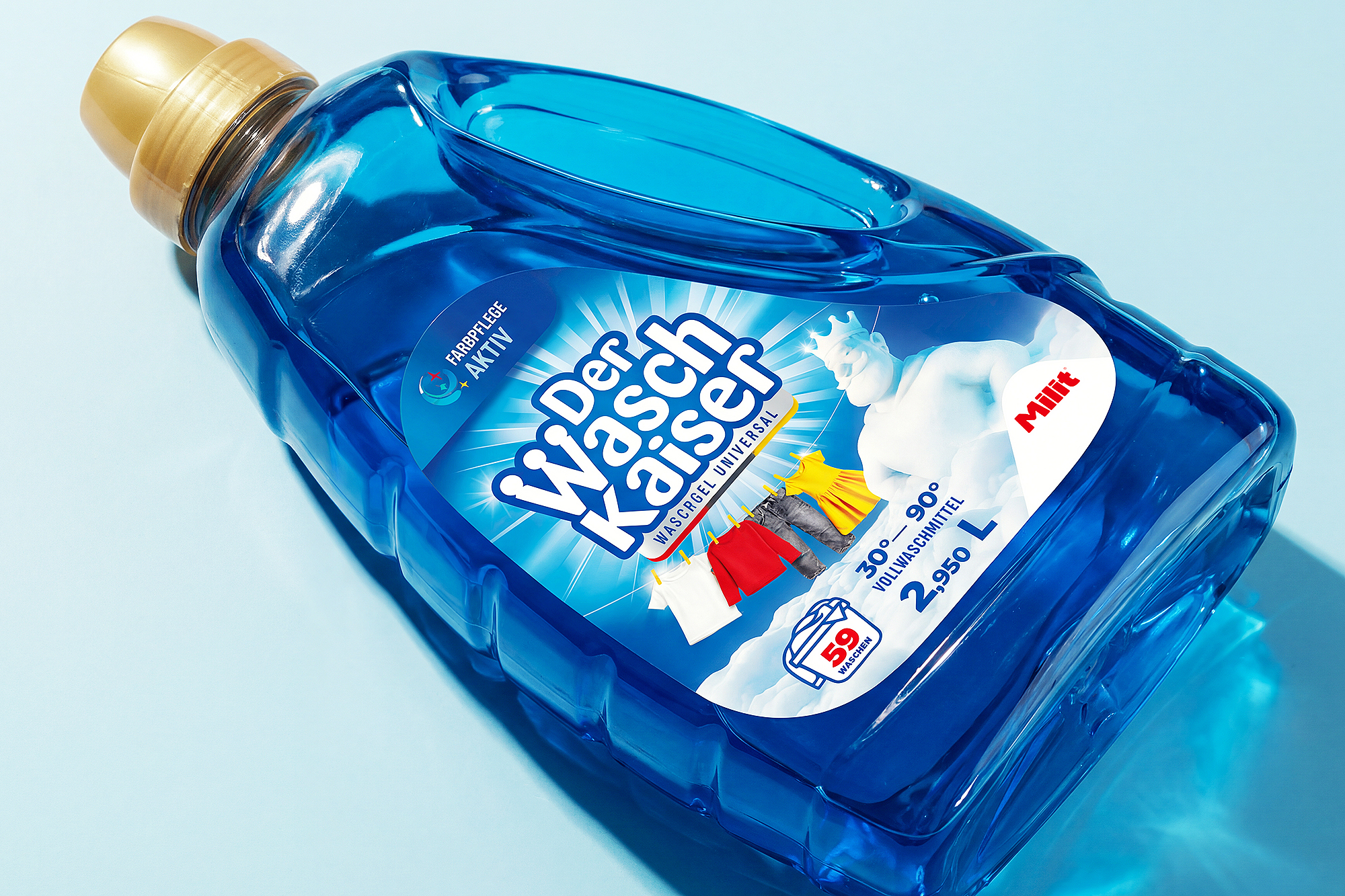 Branding a packaging design pracích práškov a gélov DerWaschKeiser pre nemecký trh