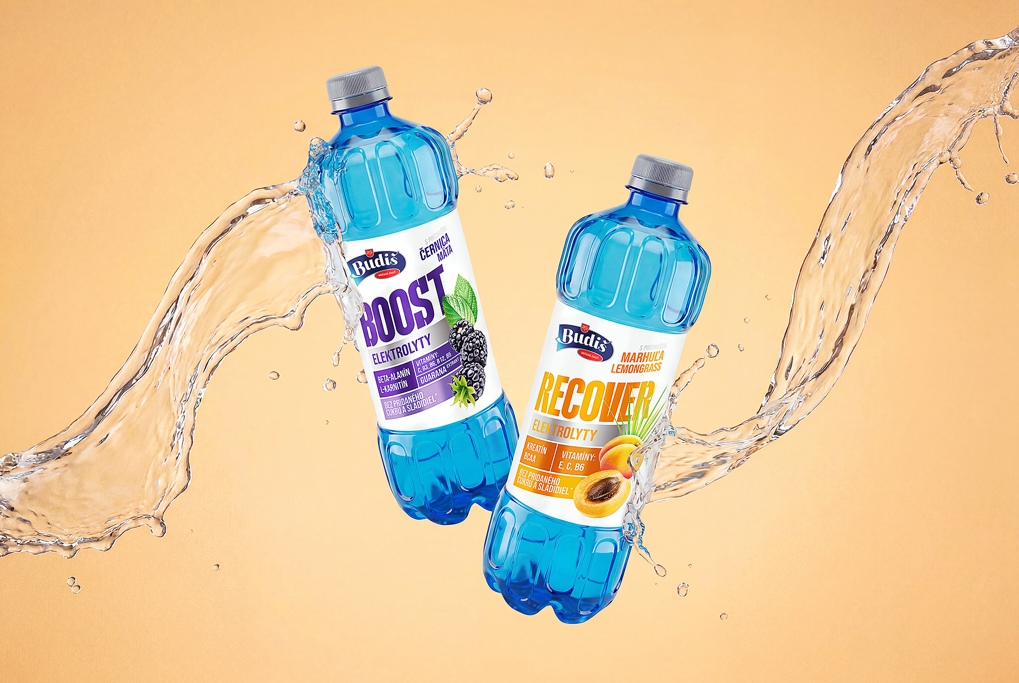 Packaging design pre funkčné vody Budiš
