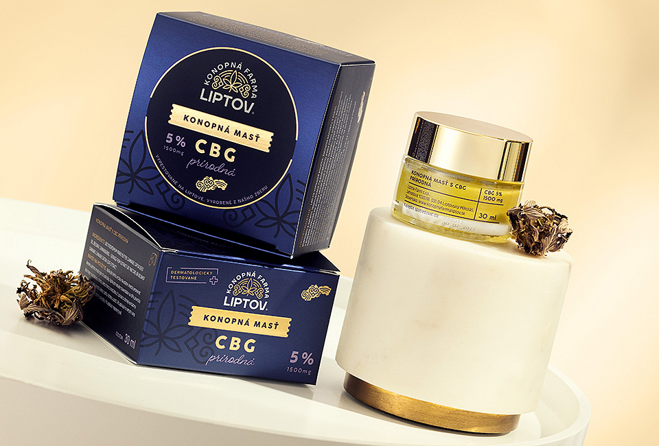 Prémiový packaging dizajn CBG pleťového krému pre Konopná Farma Liptov